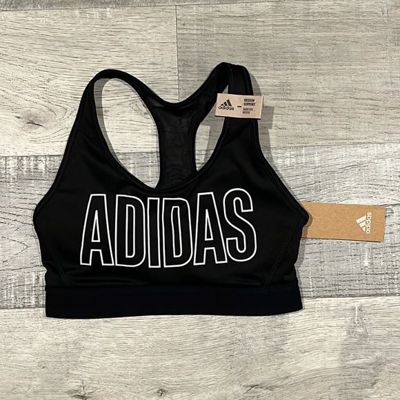 Adidas Activewear Medium Support Sports Bra Racerback Black Size XSmall - Picture 2 of 6